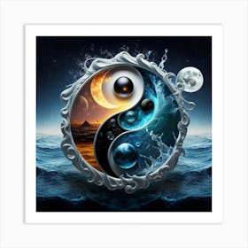 Yin Yang Wave Ocean Of The Universe With Moon An Art Print