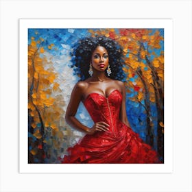 Black Woman In A Red Dress Art Print