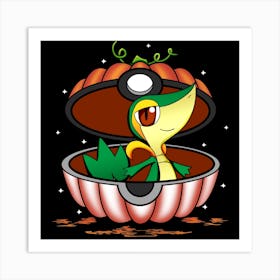 Snivy In Pumpkin Ball - Pokemon Halloween Art Print