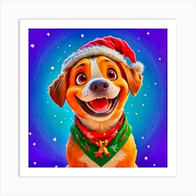 Dog In Santa Hat Art Print