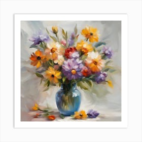 Flowers In A Blue Vase Art Print