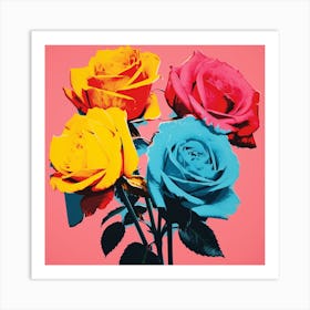 Andy Warhol Style Pop Art Flowers Rose 2 Square Art Print