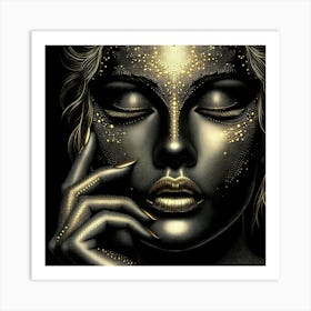 Woman in Black and Gold Painting: Elegant Portrait Artwork Art Print