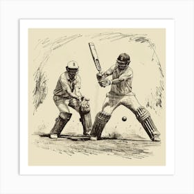 Cricket Players In Action Art Print