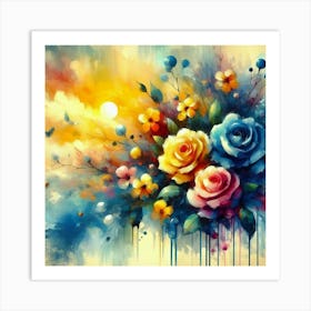 Colorful Roses in sunset oil painting abstract painting art Art Print