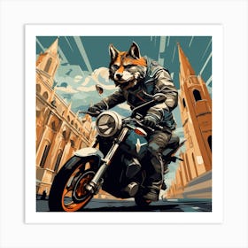 Fox Riding A Motorcycle Art Print