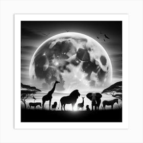 Silhouette Of Animals Art Print