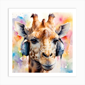 Giraffe With Headphones Art Print