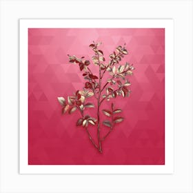 Vintage Bilberry Botanical in Gold on Viva Magenta Art Print