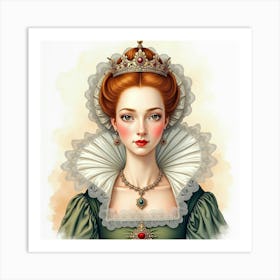 Queen Elizabeth I Depicted In A Stunning Watercolor, Rich In Historical Flair 1 Art Print