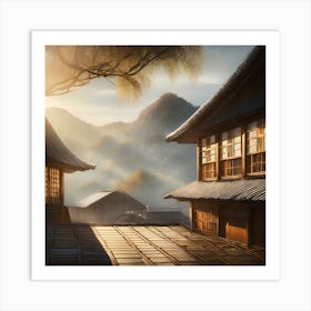 Firefly Rustic Rooftop Japanese Vintage Village Landscape 50122 (2) Art Print