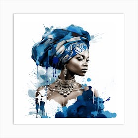 African Woman In Blue Turban Affiche