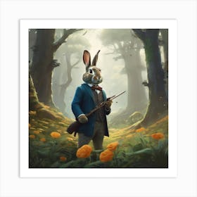 rabbit with gun Art Print