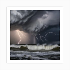 Lightning Over The Ocean Art Print