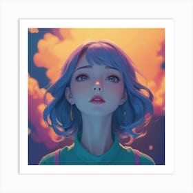 Anime Girl With Blue Hair 1 Art Print