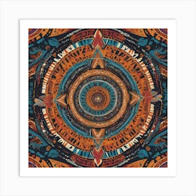 A bold and intricate ethnic tribal pattern featuring vibrant colors, geometric shapes, and traditional motifs. The design is rhythmic and symmetrical, inspired by indigenous art from various cultures 3 Art Print