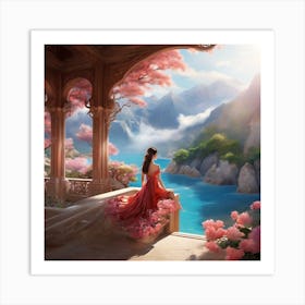 Asian Girl In Red Dress Art Print