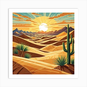 Sand Dunes At Sunrise Cubism Style Art Print