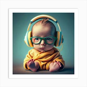 Baby With Headphones Art Print