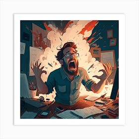 Angry Man In The Office Art Print