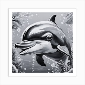 Black and White Dolphin Painting Art Print