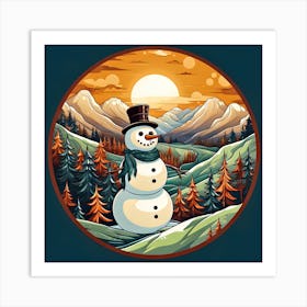 Snowman In The Mountains 2 Art Print