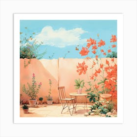 Garden In The Sun - Coral Colored Patio Art Print