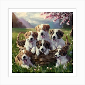 Puppies In A Basket 1 Art Print