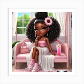 Afro Girl in pink Art Print