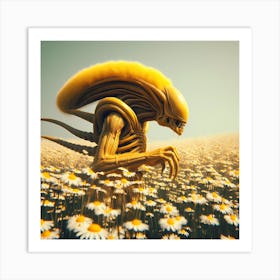 Alien In A Field Of Daisies 3 Art Print