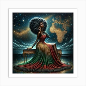 African Woman Sitting On Bench Art Print