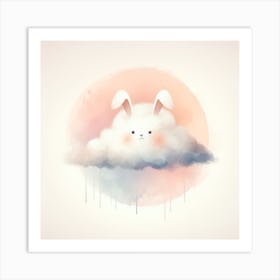 Cute Bunny On A Cloud With Yellow and Pink Art Print