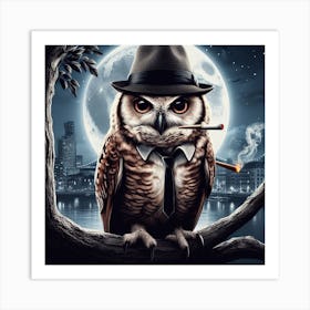 Owl Smoking A Cigarette 2 Art Print