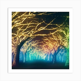 A captivating scene of trees that appear to be alive, with twinkling lights and vibrant 1 Art Print