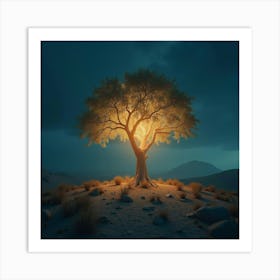 A Glowing Tree In The Center Of A Barren, Desolate Land 1 Art Print