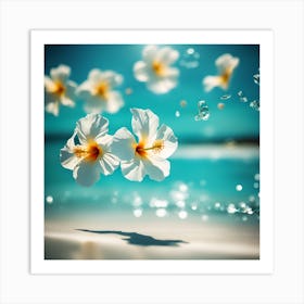 The Beach with Floating White Hibiscus Flowers Art Print