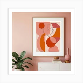 Mid Century Modern Abstract Pink Orange Art Print 2 Art Print