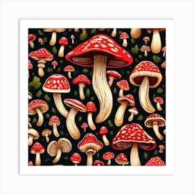 Seamless Pattern Of Mushrooms 5 Art Print