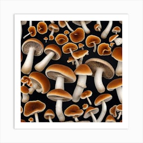 Many Mushrooms On A Black Background 6 Art Print