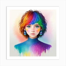 Girl With Rainbow Hair, Textured Art Art Print