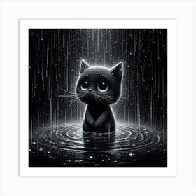 Black Cat In The Rain Art Print