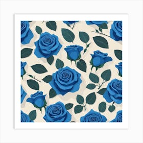 Blue Roses Seamless Pattern Art Print