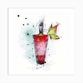 Watercolor Of A Perfume Bottle with butterfly Art Print