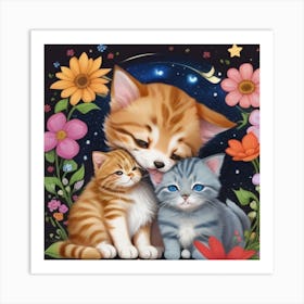 Two Kittens with mom Art Print