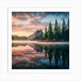 A Misty Sunrise On The Lake Art Print