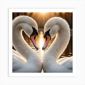 A loving image of two swans wrapping their necks around each other in a perfect heart-shaped gesture Art Print