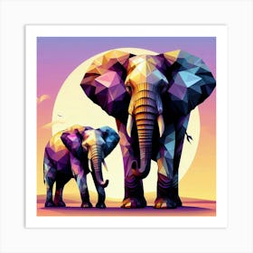 Dusty Duo Elephants Art Print