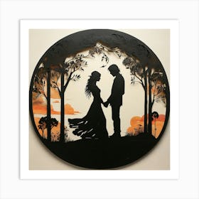 Silhouette of lovers Art Print