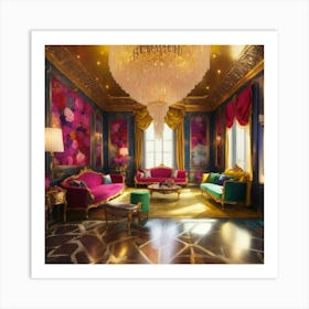 Gold And Blue Living Room Art Print