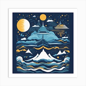 Moon And Stars Art Print